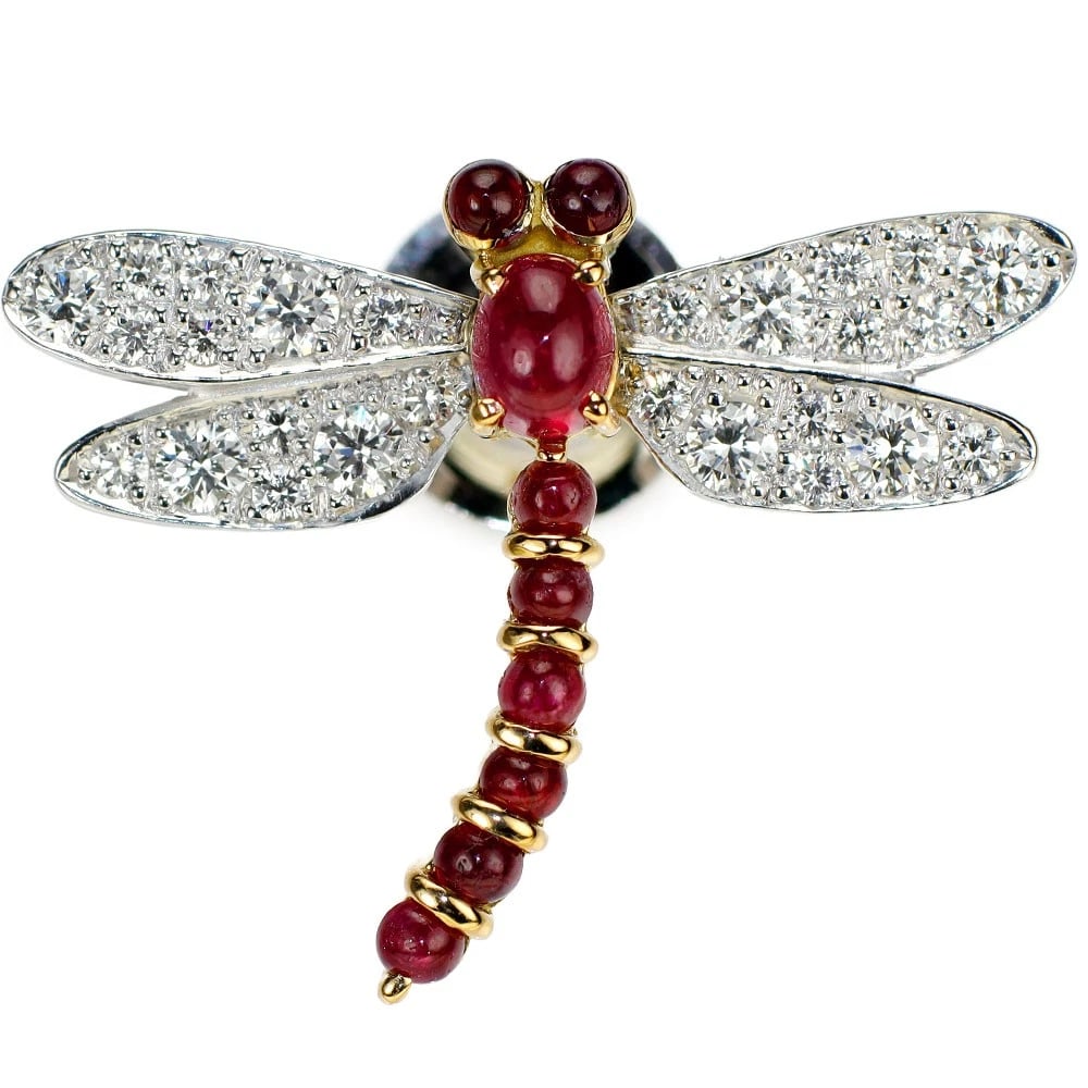 K18YG/WG RUBY DIAMOND BROOCH: K18YG/WG ruby diamond brooch Brand: None Type/Style: brooch Material: K18YG/WG, Main Stone/Creation ruby Color: YG WG Size: Length/Width/Diameter21.0 Accessories: None Accessories Notice: When