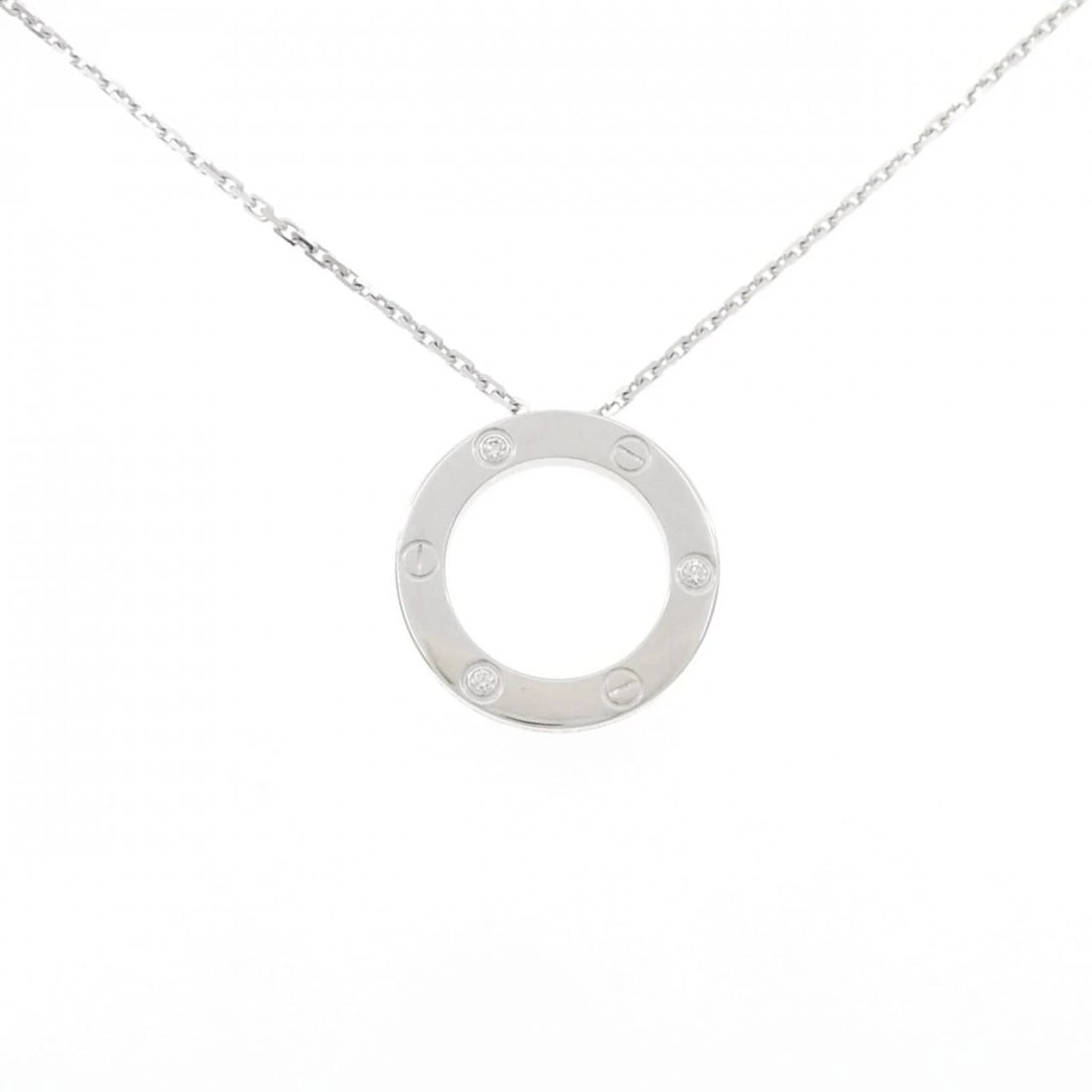 CARTIER LOVE NECKLACE HALF DIAMOND: Cartier Love Necklace Half Diamond Brand: CARTIER Type/Style: Cartier Necklace Material: 750 white gold, Main Stone/Creation Natural Color: none Size: Diameteraround: 23.4mm Chain maximum width