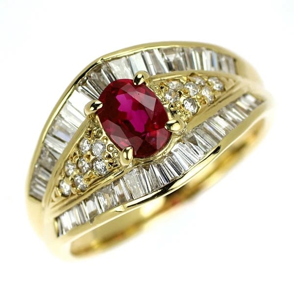 K18YG RUBY DIAMOND RING: K18YG Ruby Diamond Ring Brand: None Type/Style: ring Material: K18YG, Main Stone/Creation Ruby Side stone natural Color: YG Size: 6.25 - 6.5 US Accessories: None Accessories Notice: When purchasing