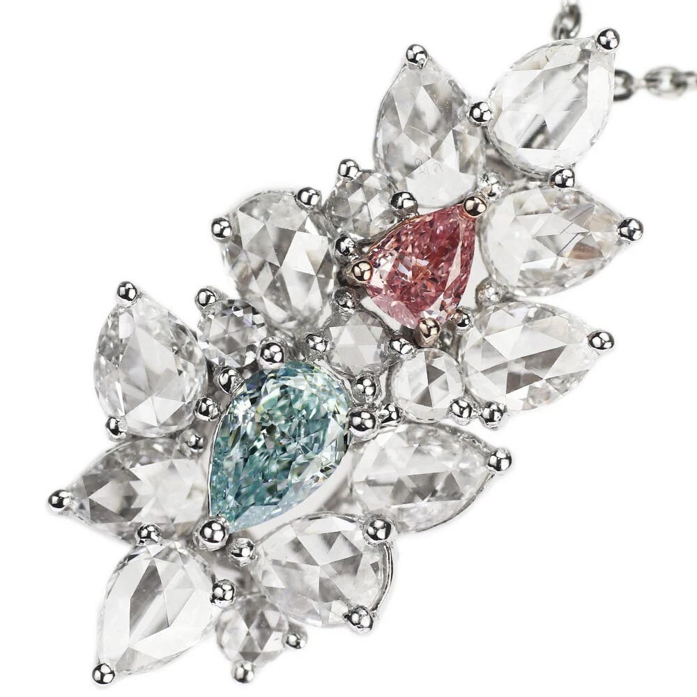 PT NATURAL MULTICOLOR DIAMOND ROSE CUT PENDANT NECKLACE: Pt Natural Multicolor Diamond Rose Cut Pendant Necklace Brand: None Type/Style: pendant necklace Material: PT950/k18pg, Main Stone/Creation Natural Color: multicolour Size: Length/Width/Diameter21.0