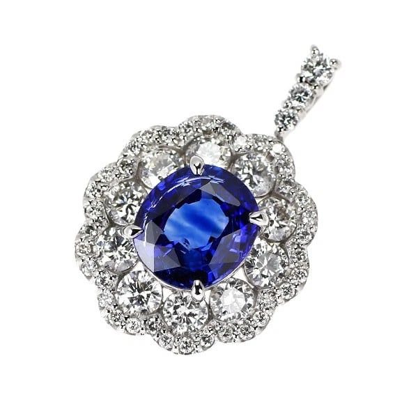 PT900 SAPPHIRE DIAMOND PENDANT TOP: Pt900 sapphire diamond pendant top Brand: None Type/Style: pendant top Material: Pt900, Main Stone/Creation sapphire Color: PT Size: Length/Width/Diameter20.6 Accessories: None Accessories Notice: