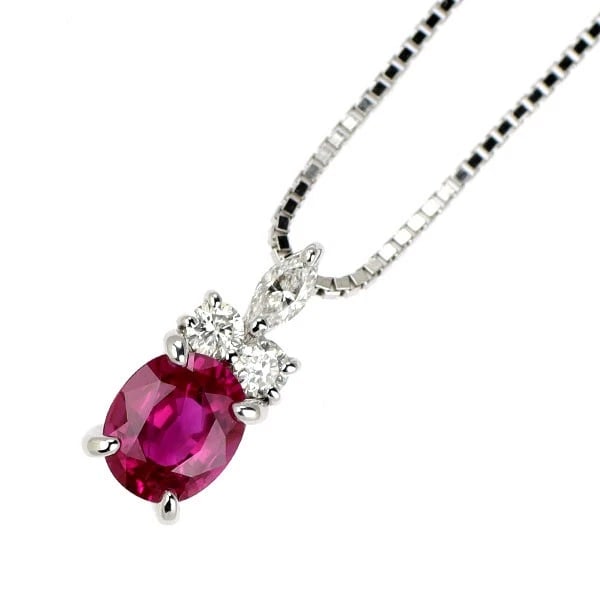 PT900/ K18WG RUBY DIAMOND PENDANT NECKLACE: Pt900/ K18WG Ruby Diamond Pendant Necklace Brand: None Type/Style: pendant necklace Material: Pt900/ K18WG, Main Stone/Creation Ruby Color: none Size: Necklace: Chain Length ?45 cm Accessories: None