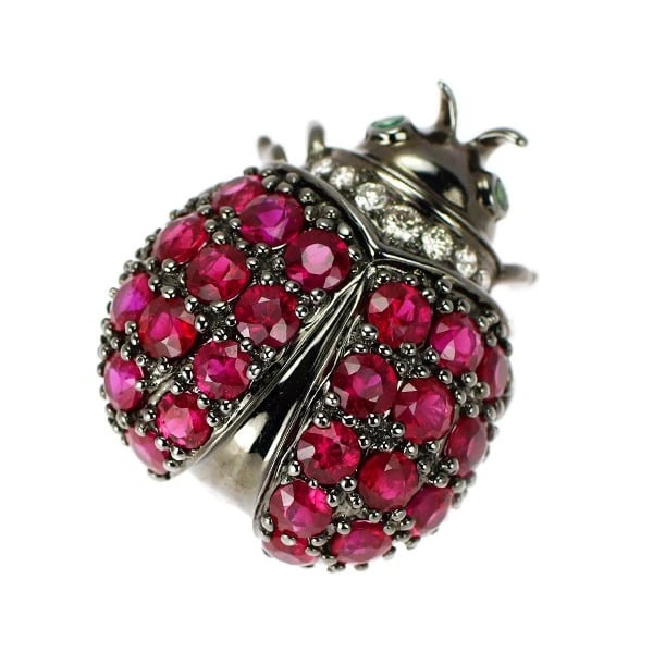 K18WG RUBY GREEN GARNET DIAMOND BROOCH AND PENDANT TOP (1 of 2)