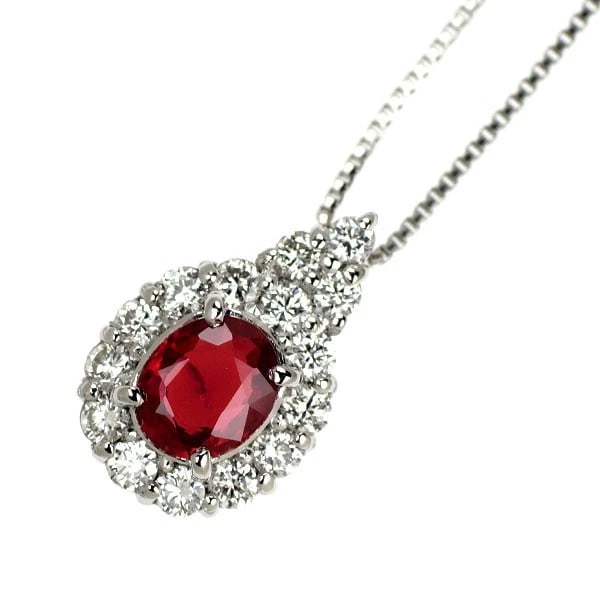 PT900/ PT850 RUBY DIAMOND PENDANT NECKLACE: Pt900/ Pt850 Ruby Diamond Pendant Necklace Brand: None Type/Style: pendant necklace Material: Pt900/ Pt850, Main Stone/Creation Ruby Color: none Size: Necklace: Chain Length ?45 cm Accessories: No