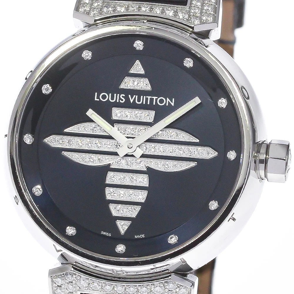 LOUIS VUITTON TAMBOUR FOREVER QUARTZ WATCH: LOUIS VUITTON Tambour Forever Quartz Watch Brand: LOUIS VUITTON Type/Style: Wristwatch Material: Band Material leather, Case Material Stainless Steel Color: Band Color black, Case Color Silver, Dial C