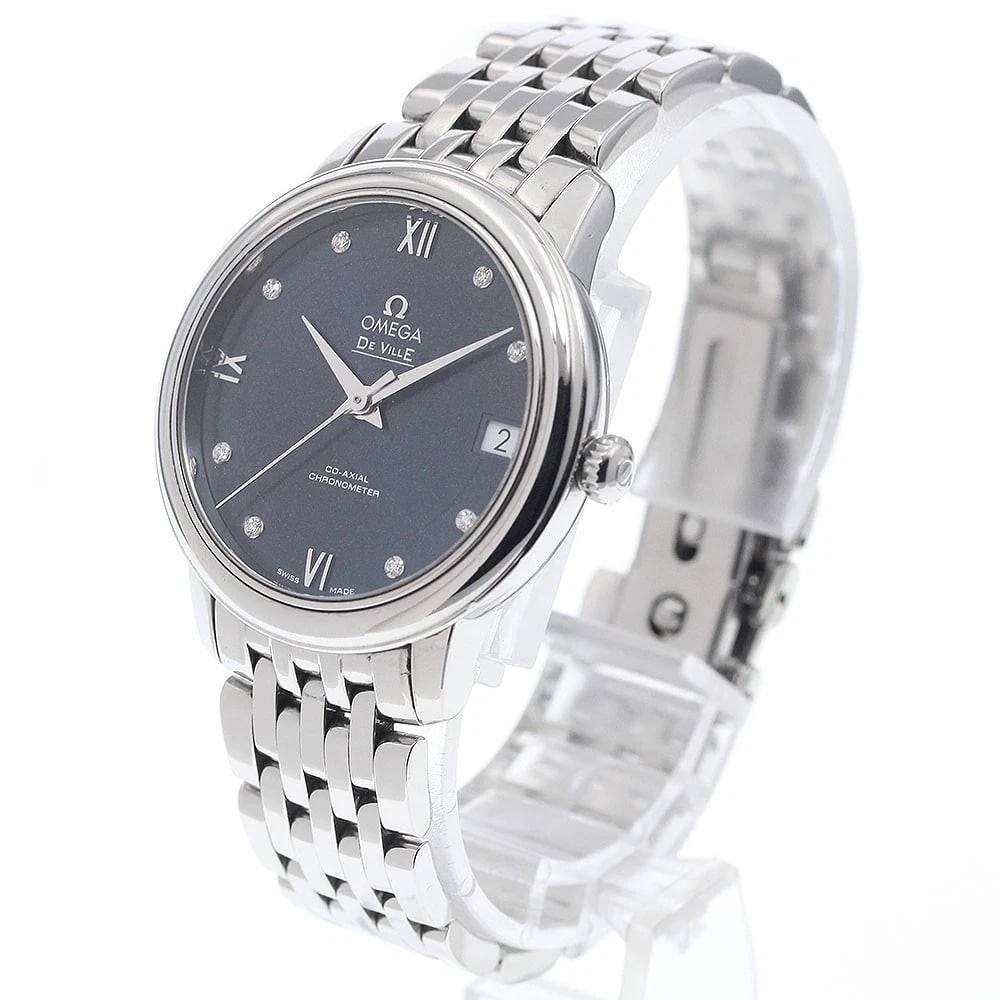 OMEGA DE VILLE PRESTIGE DIAMOND WATCH: OMEGA De Ville Prestige Diamond Watch Brand: OMEGA Type/Style: Wristwatch Material: Band Material Stainless Steel, Case Material Stainless Steel Color: Band Color Silver, Case Color Silver, Dial Color