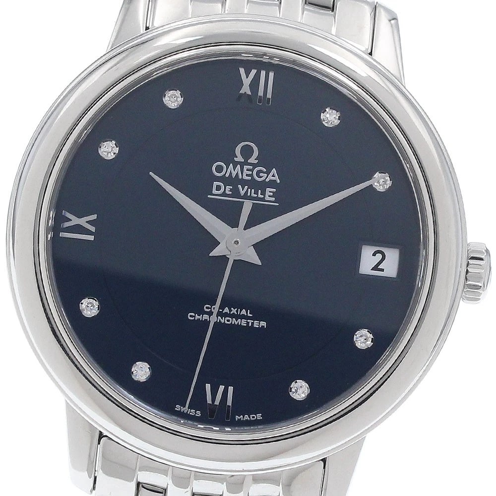 OMEGA DE VILLE PRESTIGE DIAMOND WATCH: OMEGA De Ville Prestige Diamond Watch Brand: OMEGA Type/Style: Wristwatch Material: Band Material Stainless Steel, Case Material Stainless Steel Color: Band Color Silver, Case Color Silver, Dial Color