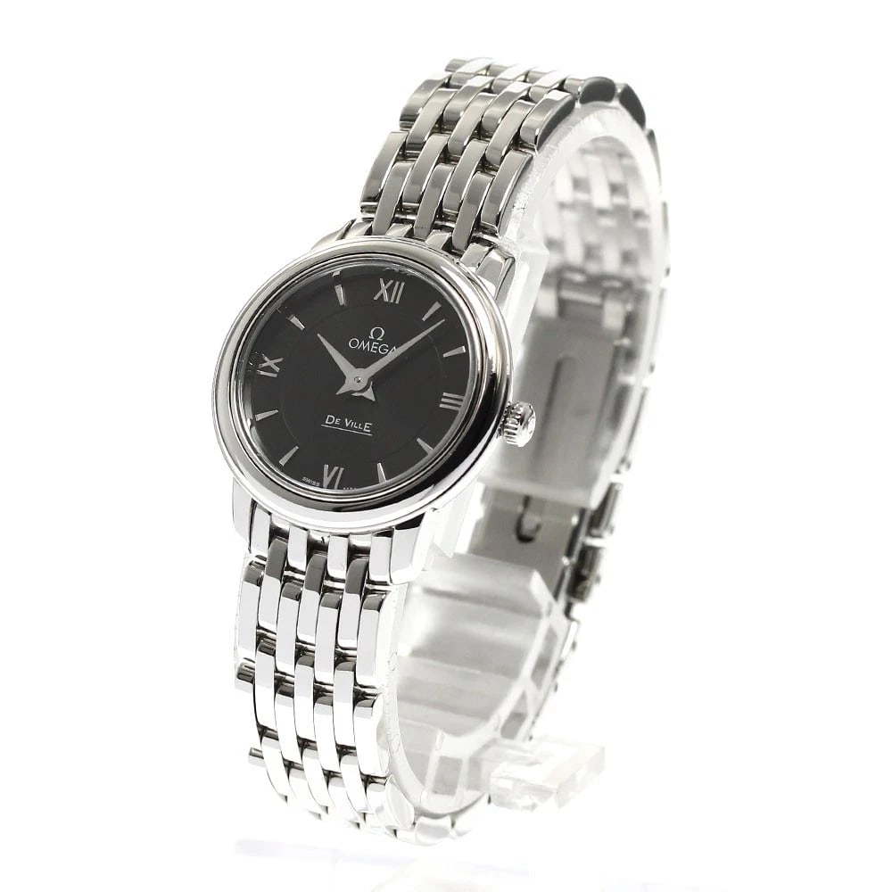 OMEGA DE VILLE PRESTIGE BLACK DIAL QUARTZ WATCH: OMEGA De Ville Prestige Black Dial Quartz Watch Brand: OMEGA Type/Style: Wristwatch Material: Band Material Stainless Steel, Case Material Stainless Steel Color: Band Color Silver, Case Color Silver, 