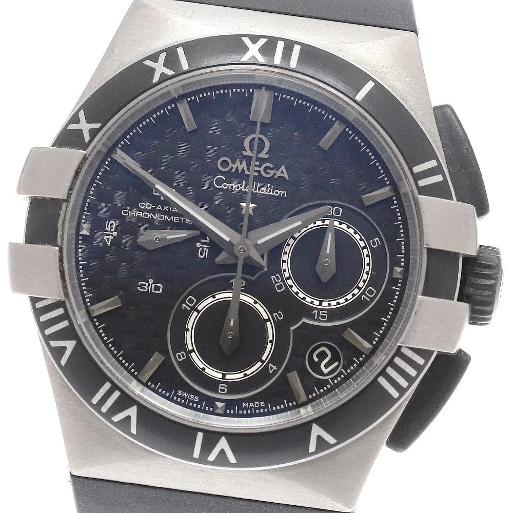 OMEGA CONSTELLATION DOUBLE EAGLE CHRONOGRAPH WATCH: OMEGA Constellation Double Eagle Chronograph Watch Brand: OMEGA Type/Style: Wristwatch Material: Band Material rubber, Case Material titanium Color: Band Color black, Case Color Silver / Black, Dial C