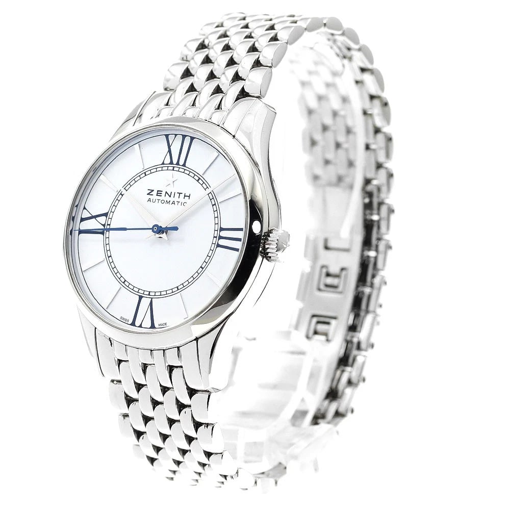 ZENITH ELITE ULTRA THIN WHITE DIAL WATCH: ZENITH Elite Ultra Thin White Dial Watch Brand: ZENITH Type/Style: Wristwatch Material: Band Material Stainless Steel, Case Material Stainless Steel Color: Band Color Silver, Case Color Silver, Dial C