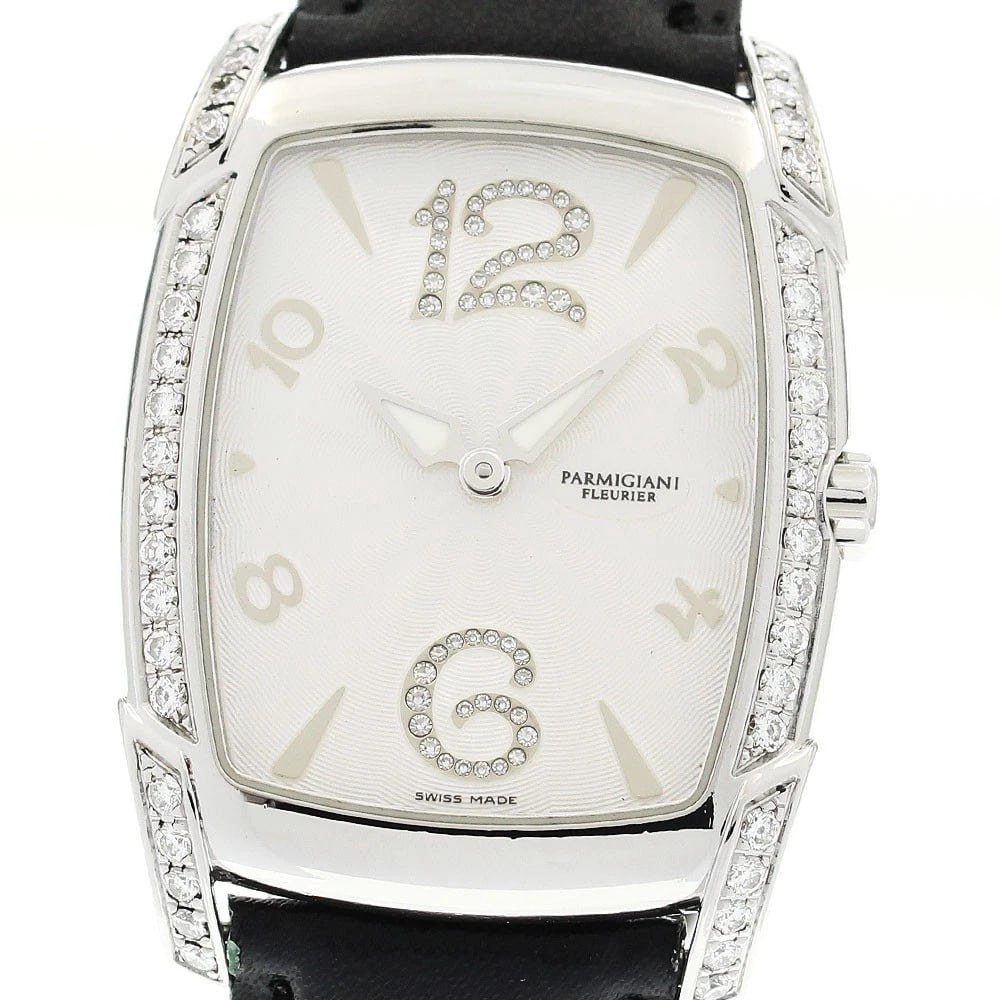 PARMIGIANI FLEURIER CULPA PICCOLA DIAMOND BEZEL QUARTZ WATCH: PARMIGIANI FLEURIER Culpa Piccola Diamond Bezel Quartz Watch Brand: PARMIGIANI FLEURIER Type/Style: Wristwatch Material: Band Material leather, Case Material Stainless Steel Color: Band Color black, C
