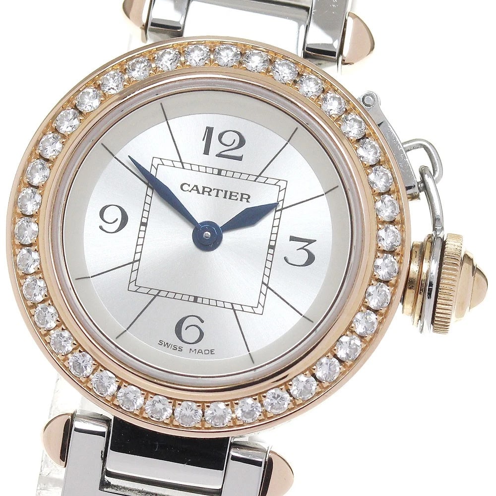 CARTIER MISPACHA K18PG DIAMOND BEZEL SILVER DIAL QUARTZ WATCH: CARTIER Mispacha K18PG Diamond Bezel Silver Dial Quartz Watch Brand: CARTIER Type/Style: Wristwatch Material: Band Material Stainless Steel, Case Material K18PG/Stainless Steel Color: Band Color Silve