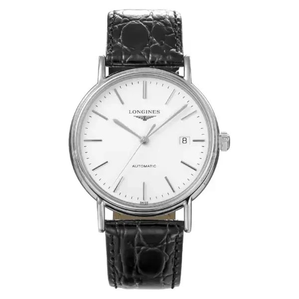 LONGINES PRESENSE WHITE WATCH: Longines Presense White Watch Brand: Longines Type/Style: Wristwatch Material: Case: Stainless Steel Color: Case Color [Band Color]: Black Size: [Case Size]: 38mm x 38mm x 9mm Accessories: None