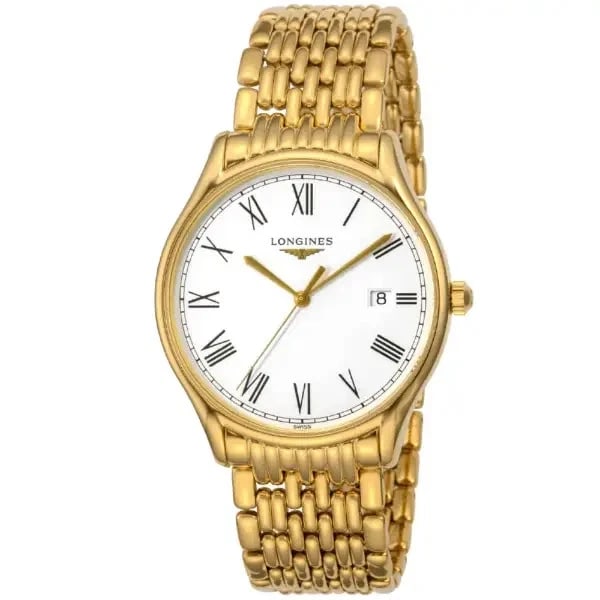 LONGINES LYRE WHITE WATCH: Longines Lyre White Watch Brand: Longines Type/Style: Wristwatch Material: Case: Stainless Steel Color: Case Color [Band Color] Yellow Gold Size: Case Size] 38mm x 38mm x 6mm Accessories: None