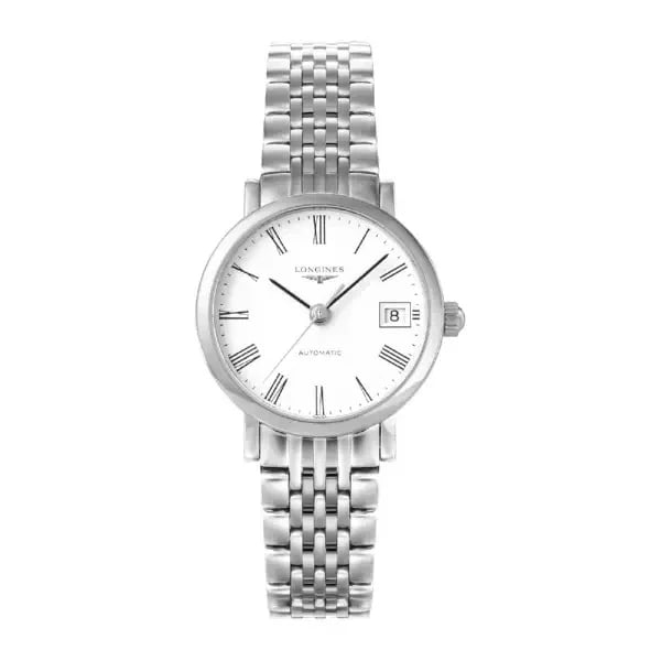 LONGINES ELEGANT WHITE WATCH: Longines Elegant White Watch Brand: Longines Type/Style: Wristwatch Material: Case: Stainless Steel Color: Case Color [Band Color] Silver Size: [Case Size] 25.5mm x 25.5mm x 8.5mm Accessories: Non