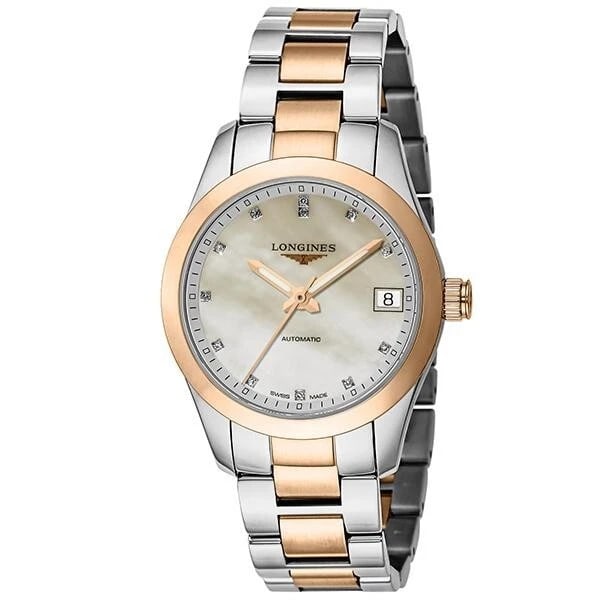 LONGINES CONQUEST CLASSIC WHITE PEARL WATCH: Longines Conquest Classic White Pearl Watch Brand: Longines Type/Style: Wristwatch Material: Case: Stainless Steel Color: Case Color Silver Size: Case size: Approx. 34mm (excluding crown) Accessor