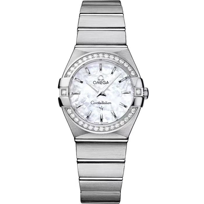 OMEGA CONSTELLATION BRUSHED QUARTZ WATCH: Omega Constellation Brushed Quartz Watch Brand: OMEGA Type/Style: Wristwatch Material: Material (Main) Stainless Steel Color: Case Color Color White Size: Case Size 27.0mm Accessories: None