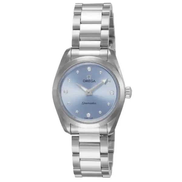 OMEGA SEAMASTER AQUA TERRA BLUE WATCH: OMEGA Seamaster Aqua Terra Blue Watch Brand: OMEGA Type/Style: Wristwatch Material: Case: Stainless Steel Color: Case Color Silver Size: [Case Size] 28mm x 28mm x 9.5mm Accessories: None A