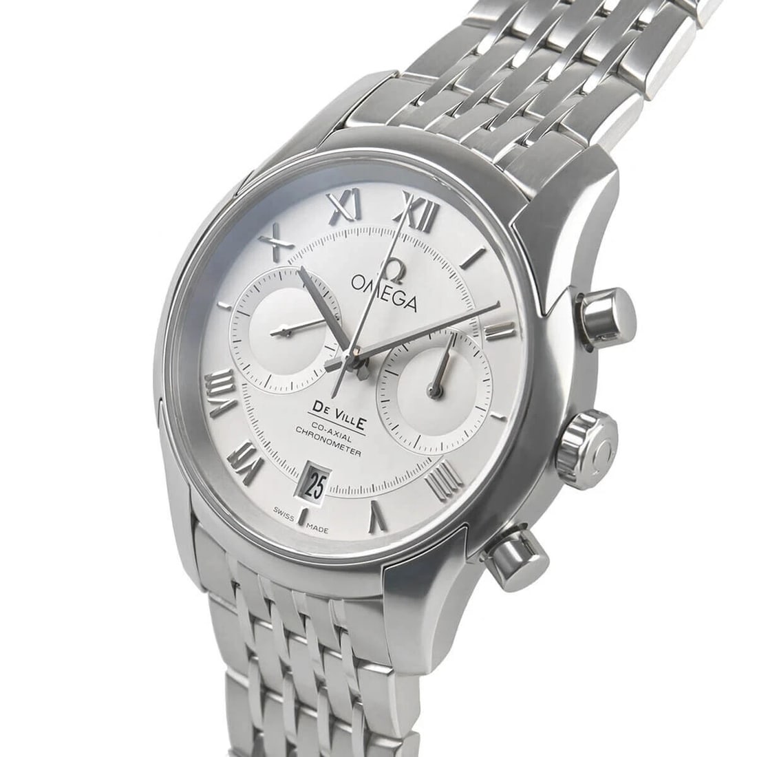OMEGA DE VILLE CO-AXIAL CHRONO WATCH: Omega De Ville Co-Axial Chrono Watch Brand: OMEGA Type/Style: Wristwatch Material: Material (main) Stainless steel Color: Case Color Color Silver Size: Case size 42.0mm Case thickness 15.9mm Acces