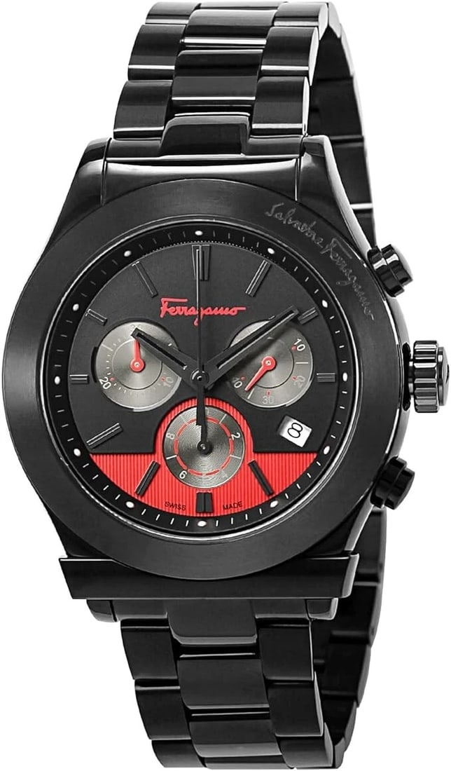 FERRAGAMO BLACK DIAL STAINLESS STEEL SAPPHIRE GLASS QUARTZ WATCH: Ferragamo Black Dial Stainless Steel Sapphire Glass Quartz Watch Brand: Ferragamo Type/Style: Wristwatch Material: Case material Stainless steel Color: Case Color Dial color Black Size: Case