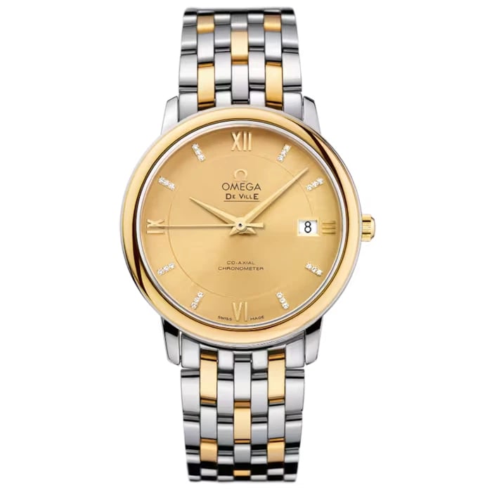 OMEGA DE VILLE PRESTIGE CO-AXIAL AUTOMATIC WATCH: OMEGA De Ville Prestige CO-AXIAL Automatic Watch Brand: OMEGA Type/Style: Wristwatch Material: Material (Main) Stainless Steel, Yellow Gold Color: Case Color Color Champagne Size: Case Size 36.8mm