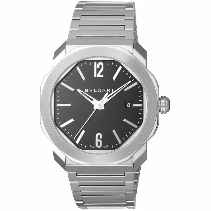 BVLGARI OCTO STAINLESS STEEL WATCH: BVLGARI Octo Stainless Steel Watch Brand: Bvlgari Type/Style: Wristwatch Material: Case material: Stainless steel Color: Case Color Color: Black Size: Case diameter: 41 x 41 x 10 (mm) Accessories: