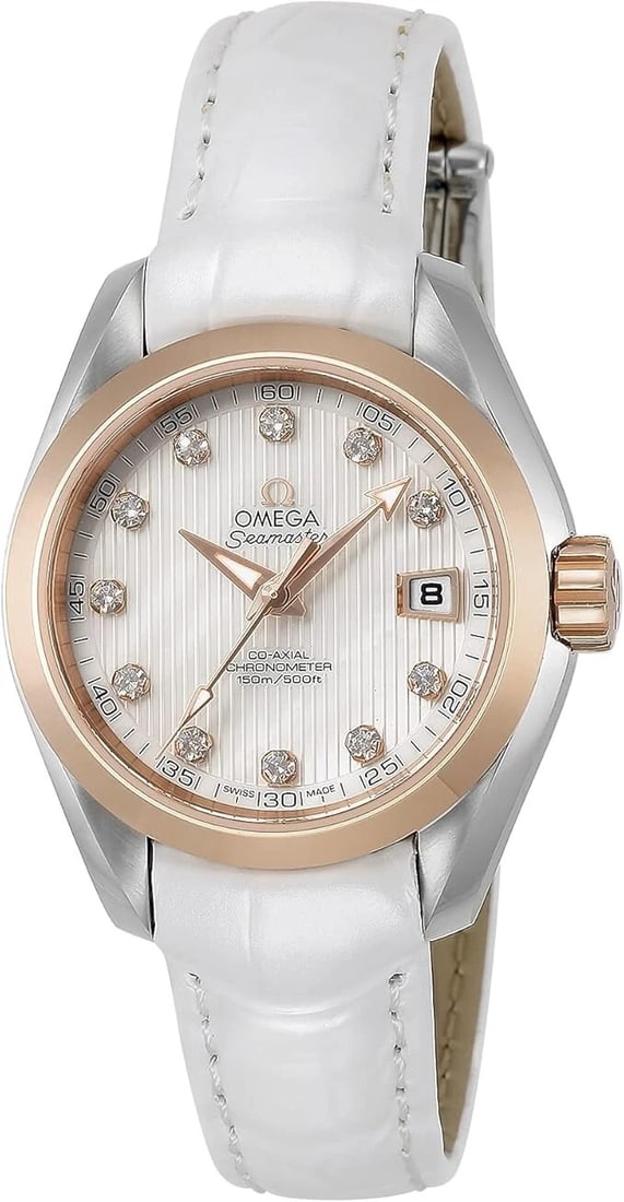 OMEGA SEAMASTER AQUA TERRA WATCH: OMEGA Seamaster Aqua Terra Watch Brand: OMEGA Type/Style: Wristwatch Material: Case material: (Gold: 18K) Stainless steel/Red gold Color: Case Color Dial color: White Size: Case diameter: 30 x 30 mm