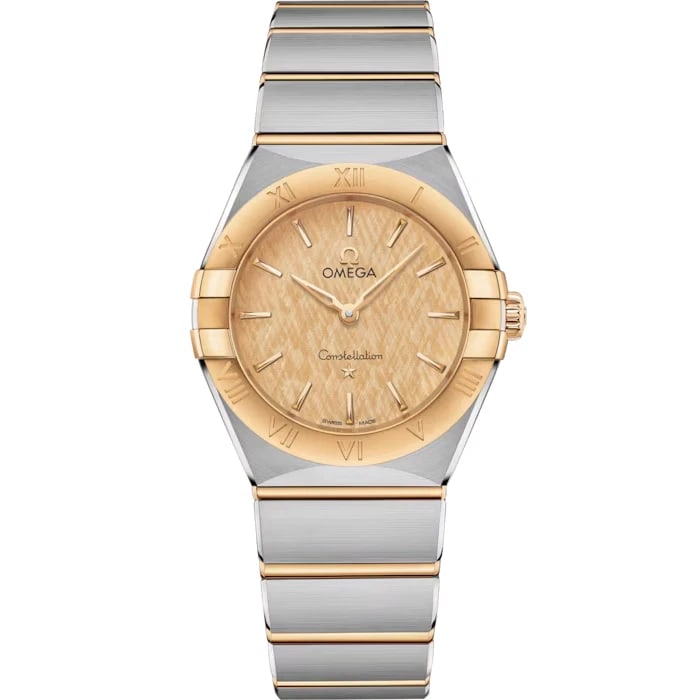 OMEGA CONSTELLATION BRUSHED QUARTZ WATCH: Omega Constellation Brushed Quartz Watch Brand: OMEGA Type/Style: Wristwatch Material: Material (Main): Stainless Steel and Yellow Gold Color: Case Color Color: Yellow Size: Case Size: 28.0mm