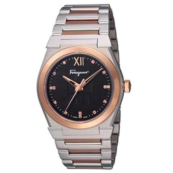 SALVATORE FERRAGAMO VEGA BROWN WATCH: Salvatore Ferragamo Vega Brown Watch Brand: Salvatore Ferragamo Type/Style: Wristwatch Material: Case Stainless steel/Stainless steel (Pink gold PVD) Color: Case Color Brown Size: [Case size] Height 4
