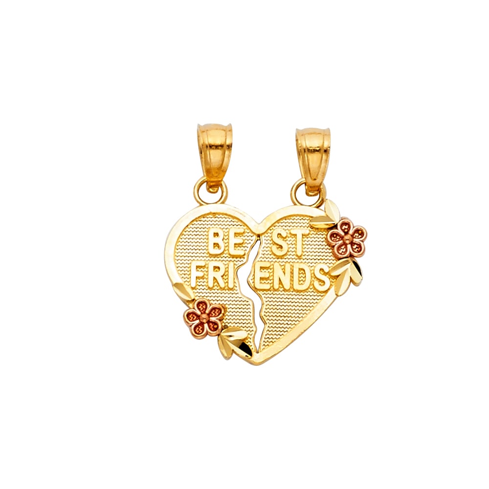 14K HEART PENDANT: 14K Heart Pendant Material Type : 14k Gold Material Color : Two Tone Avg. Weight: Avg. Weight: 1.41 Gr. Size: Height 15 mm, Width 18 mm Accessories: None Notice: When purchasing pre-owned goods, pl