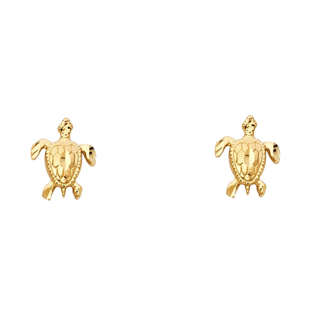 14KY SMALL TURTLE POST EARRINGS: 14KY Small Turtle Post Earrings Material Type : 14k Gold Material Color : Yellow Avg. Weight: Avg. Weight: 0.89 Gr. Size: Height : 10 mm, Width : 8 mm Accessories: None Notice: When purchasing pre-