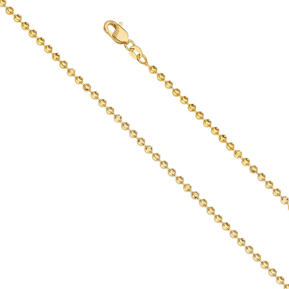 14KY MOONCUT BEAD CHAIN: 14KY MoonCut Bead Chain Material Type : 14k Gold Material Color : Yellow Avg. Weight: Avg. Weight: 8.38 Gr. Size: Length : 16 inch, Width 3mm Accessories: None Notice: When purchasing pre-owned goo