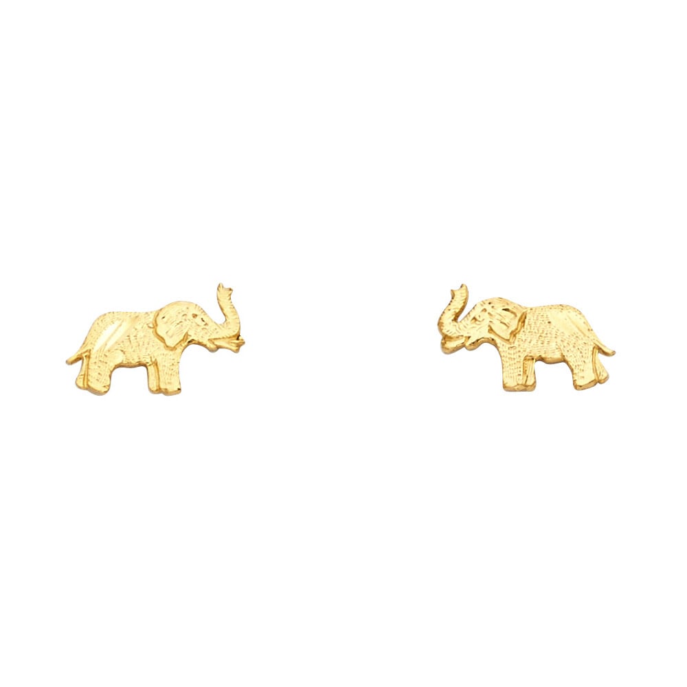 14KY SMALL ELEPHANT POST EARRINGS: 14KY Small Elephant Post Earrings Material Type : 14k Gold Material Color : Yellow Avg. Weight: Avg. Weight: 0.73 Gr. Size: Height : 7 mm, Width : 7 mm Accessories: None Notice: When purchasing pre