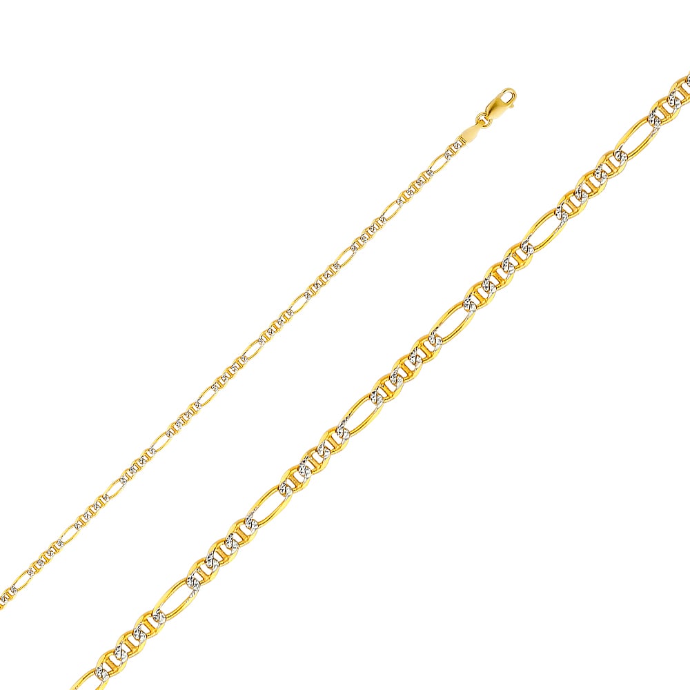 14KY FICONUCCI WP CHAIN: 14KY Ficonucci WP Chain Material Type : 14k Gold Material Color : Two Tone Avg. Weight: Avg. Weight: 4.17 Gr. Size: Length : 16 inch, Width 2.5mm Accessories: None Notice: When purchasing pre-owned