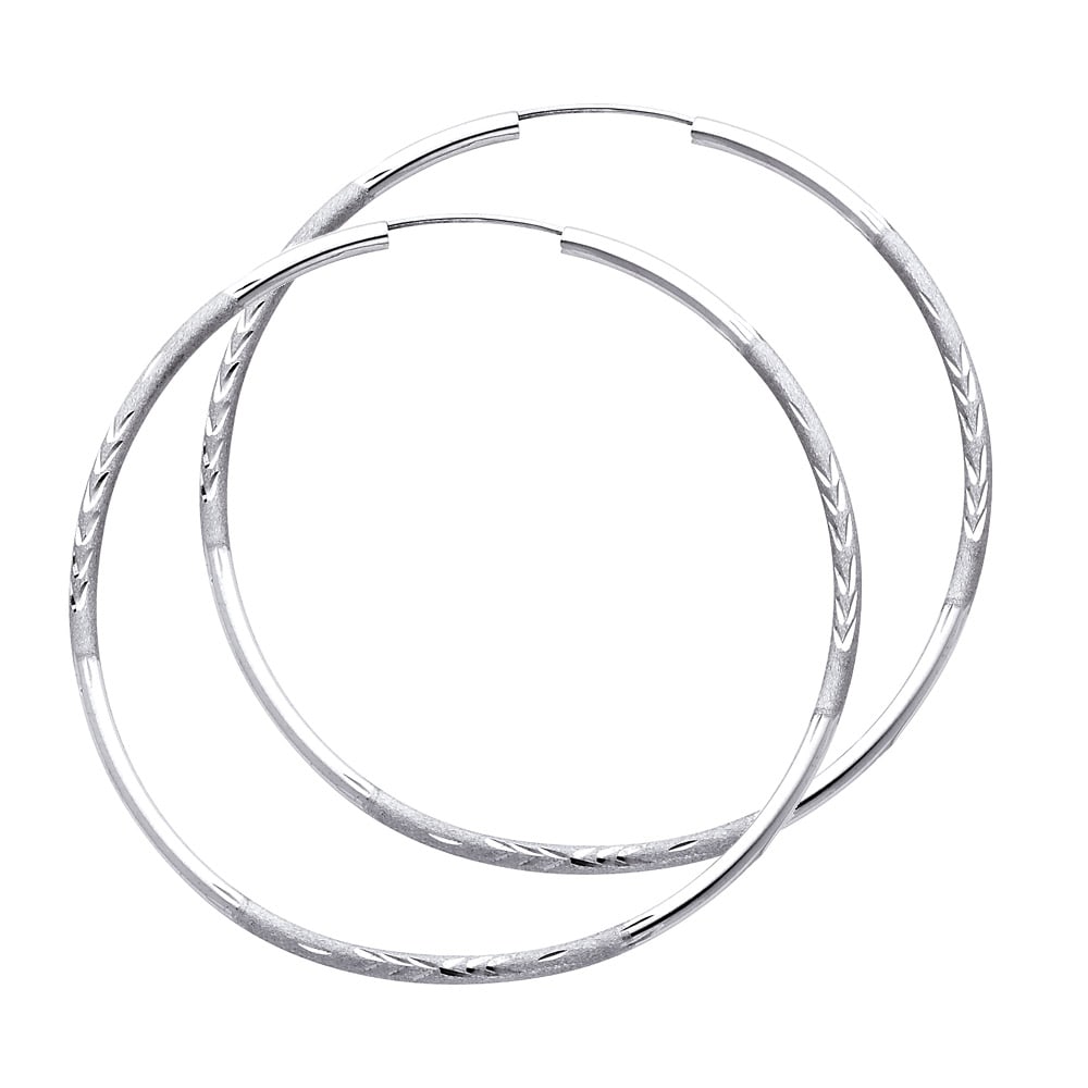 14KW BUDDED DC ENDLESS HOOP EARRINGS: 14KW Budded DC Endless Hoop Earrings Material Type : 14k Gold Material Color : White Avg. Weight: Avg. Weight: 3.06 Gr. Size: Height : 60 mm, Width : 60 mm Accessories: None Notice: When purchasing