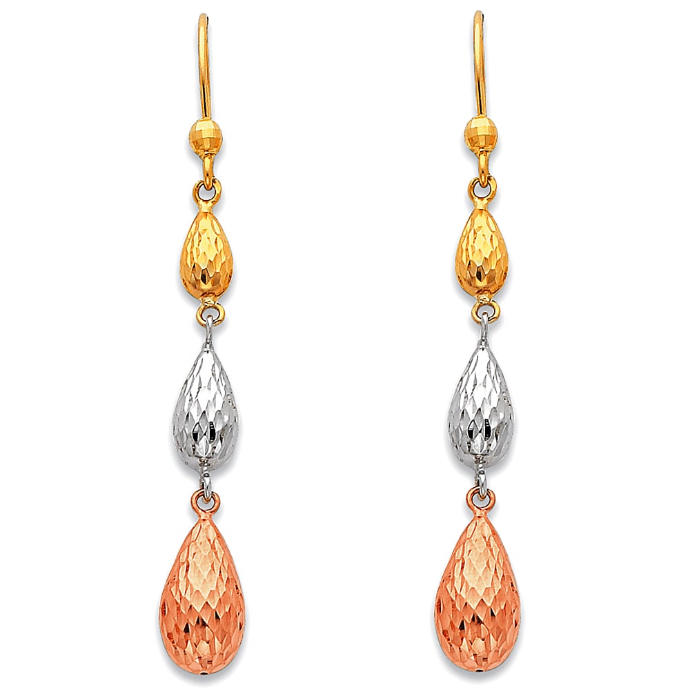 14K 3C HANGING EARRINGS: 14K 3C Hanging Earrings Material Type : 14k Gold Material Color : Material Type : 14k Gold Avg. Weight: Avg. Weight: 2.78 Gr. Size: Height : 55 mm, Width : 7 mm Accessories: None Notice: When purch