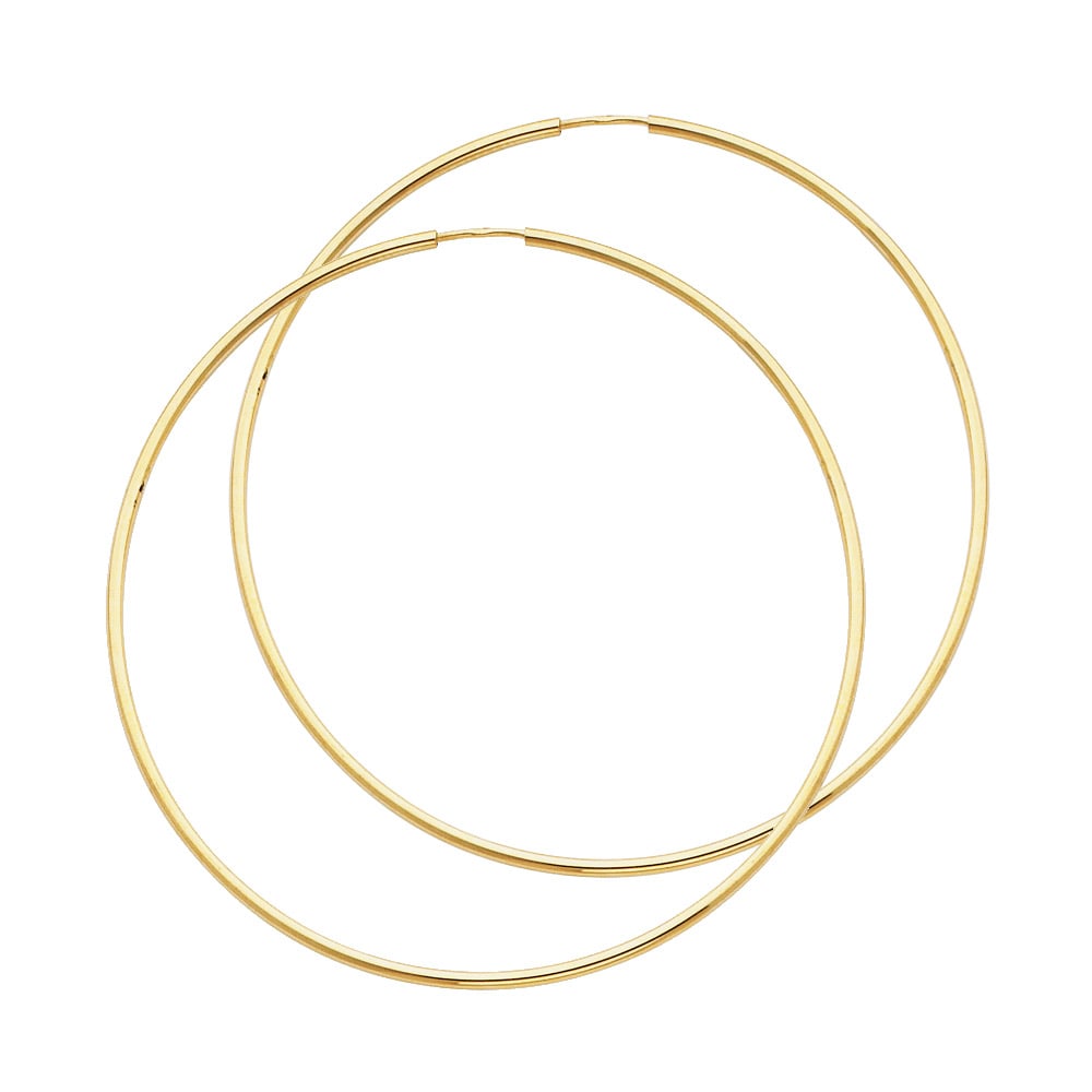 14KY ROUND TUBE POLISHED ENDLESS HOOP EARRINGS: 14KY Round Tube Polished Endless Hoop Earrings Material Type : 14k Gold Material Color : Yellow Avg. Weight: Avg. Weight: 2.37 Gr. Size: Height : 55 mm, Width : 55 mm Accessories: None Notice: When