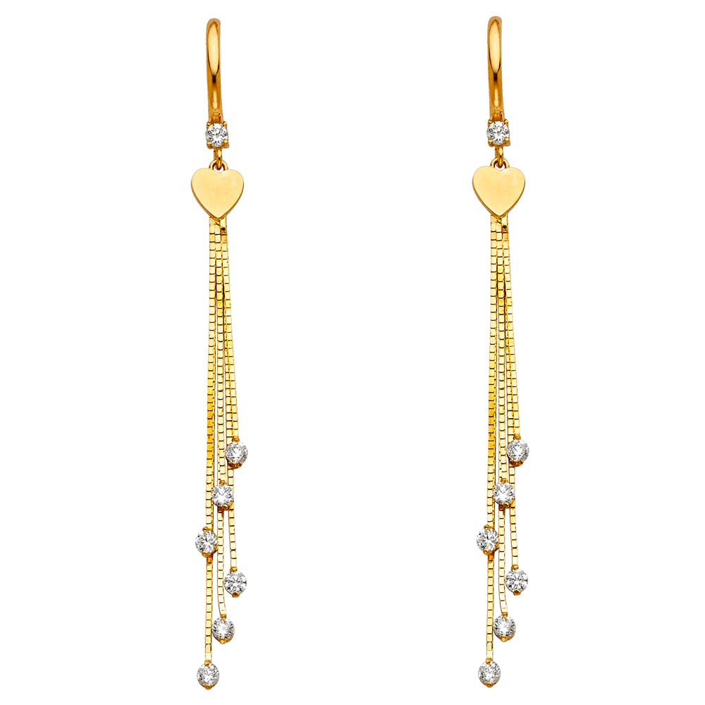 14KY CZ DANGLE HUGGIES EARRINGS: 14KY CZ Dangle Huggies Earrings Material Type : 14k Gold Material Color : Yellow Avg. Weight: Avg. Weight: 3.5 Gr. Size: Height : 60 mm, Width : 6 mm Accessories: None Notice: When purchasing pre-o