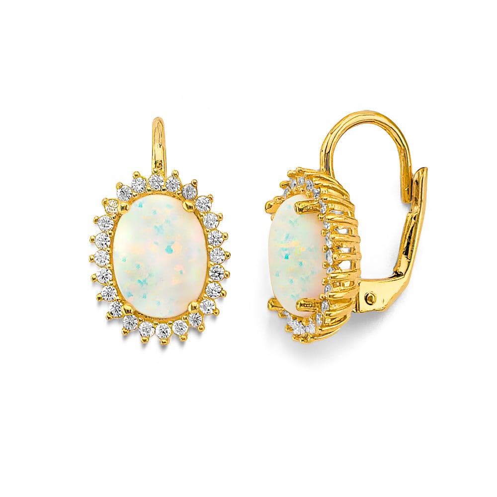 14KY CZ OPAL EARRINGS/SET: 14KY CZ Opal Earrings/Set Material Type : 14k Gold Material Color : Yellow Avg. Weight: Avg. Weight: 3.9 Gr. Size: Height : 20 mm, Width : 10 mm Accessories: None Notice: When purchasing pre-owned