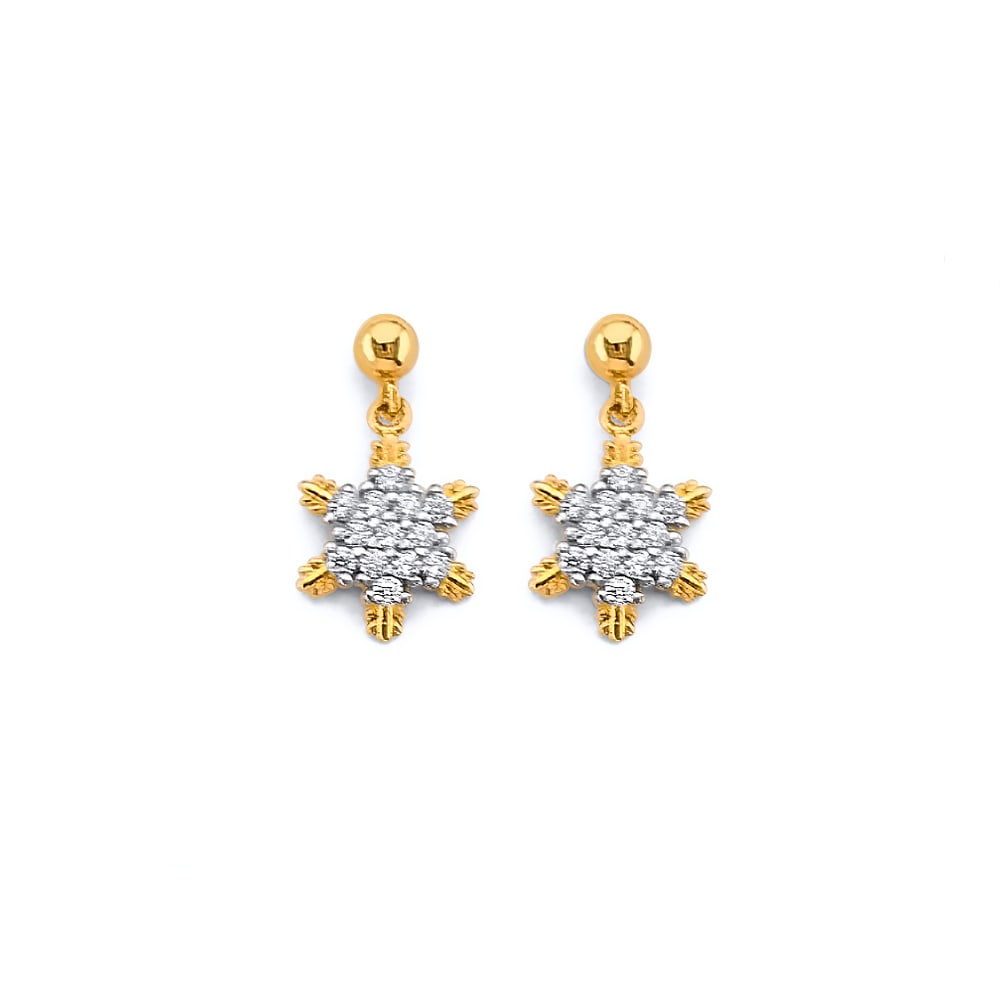 14KY CZ HANGING STAR PUSH BACK EARRINGS: 14KY CZ Hanging Star Push Back Earrings Material Type : 14k Gold Material Color : Yellow Avg. Weight: Avg. Weight: 1.37 Gr. Size: Height : 12 mm, Width : 7 mm Accessories: None Notice: When purchas