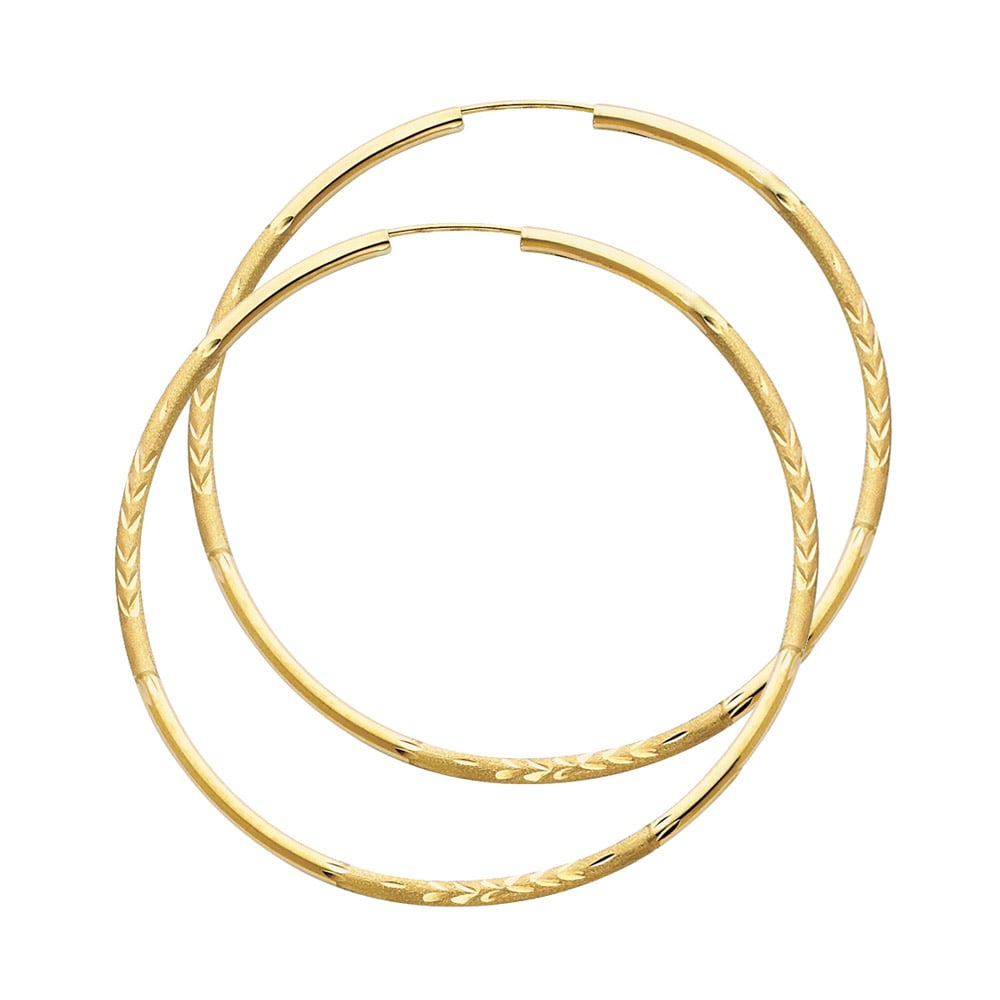 14KY BUDDED DC ENDLESS HOOP EARRINGS: 14KY Budded DC Endless Hoop Earrings Material Type : 14k Gold Material Color : Yellow Avg. Weight: Avg. Weight: 2.51 Gr. Size: Height : 50 mm, Width : 50 mm Accessories: None Notice: When purchasin