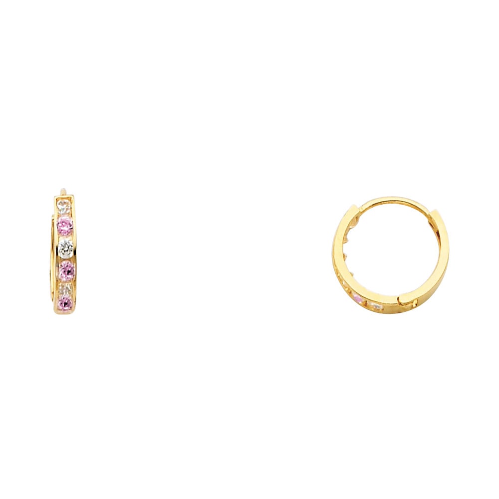 14KY CZ HUGGIES EARRINGS: 14KY CZ Huggies Earrings Material Type : 14k Gold Material Color : White Avg. Weight: Avg. Weight: 0.69 Gr. Size: Height : 11 mm, Width : 11 mm Accessories: None Notice: When purchasing pre-owned g