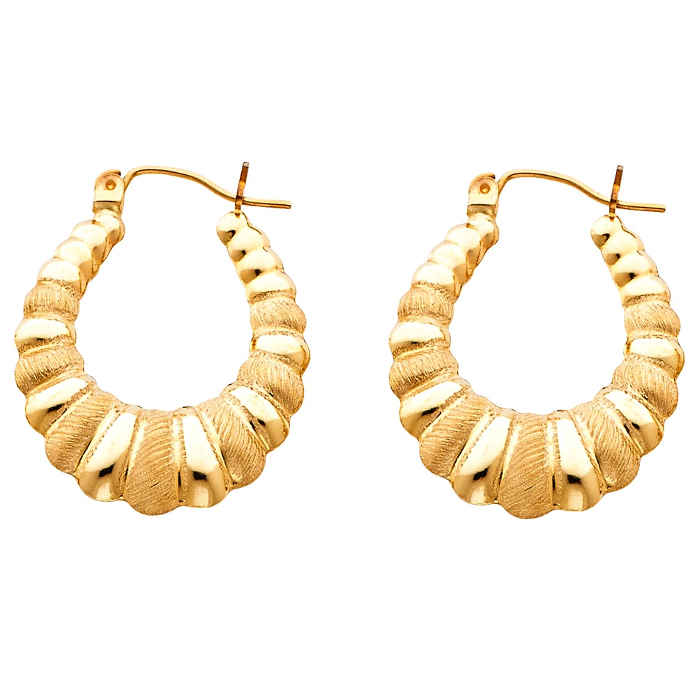 14KY FANCY HOLLOW HOOP EARRINGS: 14KY Fancy Hollow Hoop Earrings Material Type : 14k Gold Material Color : Yellow Avg. Weight: Avg. Weight: 2.66 Gr Size: Height : 25 mm, Width : 25 mm Accessories: None Notice: When purchasing pre-