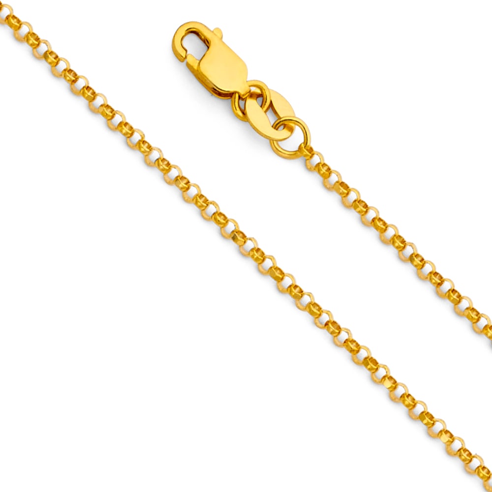 14KY CLASSIC ROLO CABLE CHAIN: 14KY Classic Rolo Cable Chain Material Type : 14k Gold Material Color : Yellow Avg. Weight: Avg. Weight: 2.19 Gr. Size: Length : 16 inch, Width 1.6mm Accessories: None Notice: When purchasing pre-o