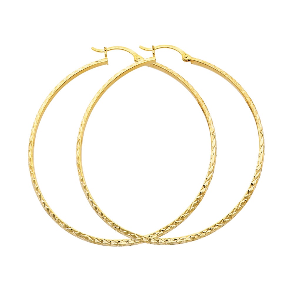 14KY DC HOLLOW ROUND TUBE HOOP EARRINGS: 14KY DC Hollow Round Tube Hoop Earrings Material Type : 14k Gold Material Color : Yellow Avg. Weight: Avg. Weight: 2.66 Gr. Size: Height : 45 mm, Width : 45 mm Accessories: None Notice: When purcha