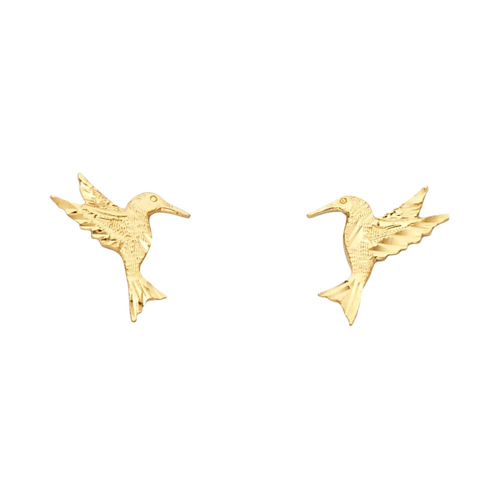 14KY SMALL HUMMING BIRD POST EARRINGS: 14KY Small Humming Bird Post Earrings Material Type : 14k Gold Material Color : Yellow Avg. Weight: Avg. Weight: 0.66 Gr. Size: Height : 12 mm, Width : 11 mm Accessories: None Notice: When purchasi