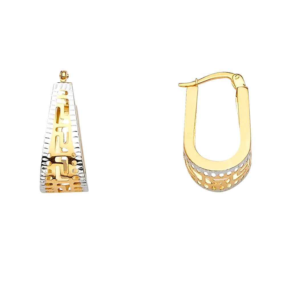 14K 2T GREEK U SHAPE EARRINGS: 14K 2T Greek U Shape Earrings Material Type : 14k Gold Material Color : Two Tone Avg. Weight: Avg. Weight: 2.17 Gr. Size: Height : 23 mm, Width : 13 mm Accessories: None Notice: When purchasing pre