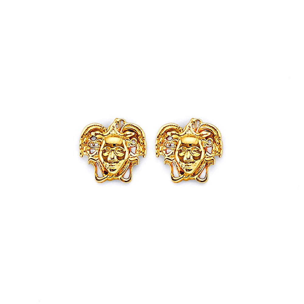 14KY CZ MEDUSA PUSH BACK EARRINGS: 14KY CZ Medusa Push Back Earrings Material Type : 14k Gold Material Color : Yellow Avg. Weight: Avg. Weight: 1.96 Gr. Size: Height : 8 mm, Width : 8 mm Accessories: None Notice: When purchasing pre