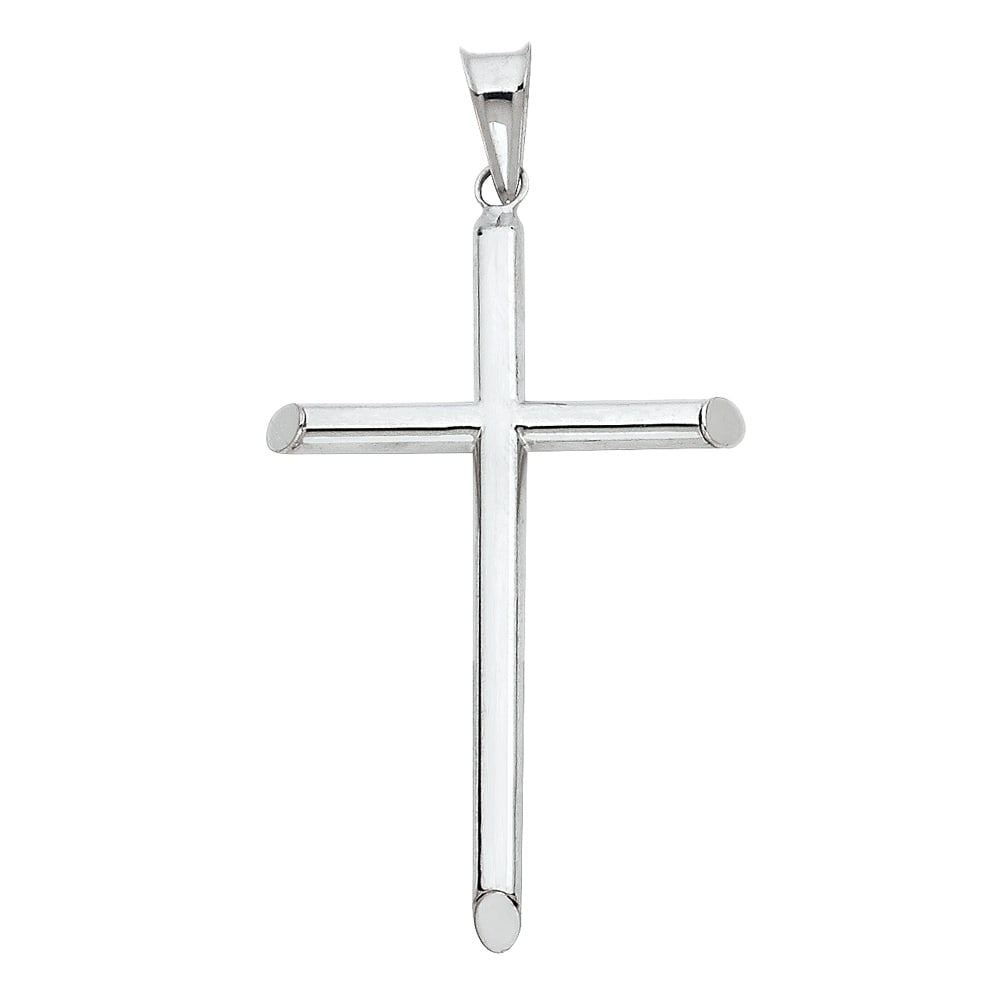 14KW HOLLOW ROUND TUBE CROSS: 14KW Hollow Round Tube Cross Material Type : 14k Gold Material Color : White Avg. Weight: Avg. Weight: 1.66 Gr. Size: Height 50 mm, Width 25 mm Accessories: None Notice: When purchasing pre-owned g