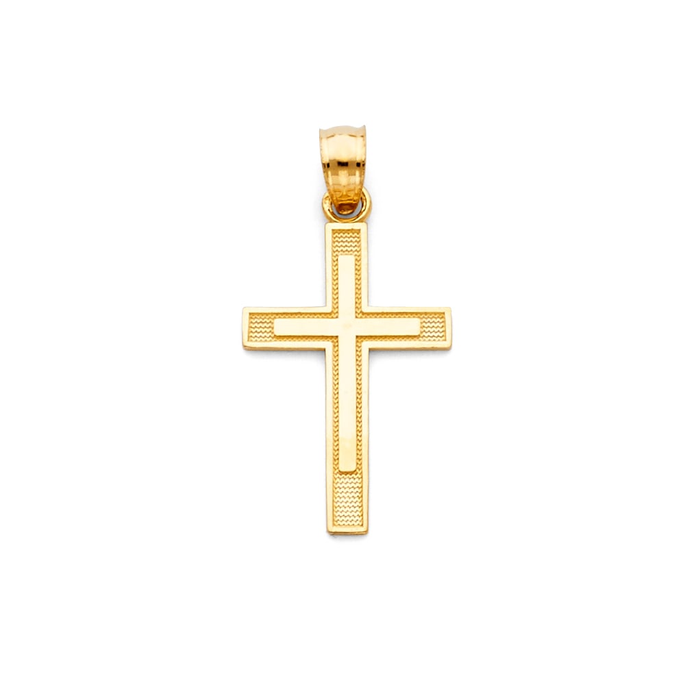 14KY LATIN CROSS PENDANT: 14KY Latin Cross Pendant Material Type : 14k Gold Material Color : Yellow Avg. Weight: Avg. Weight: 0.72 Gr. Size: Height 25 mm, Width 13 mm Accessories: None Notice: When purchasing pre-owned good